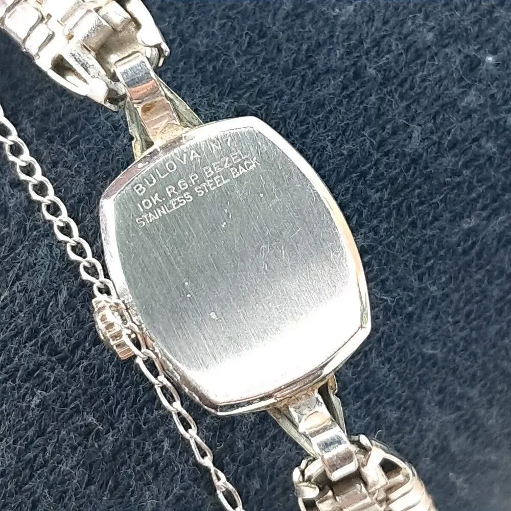 Vintage Bulova watch 23 jewels 10K white gold‎ bracelet ladies women's RGP bezel